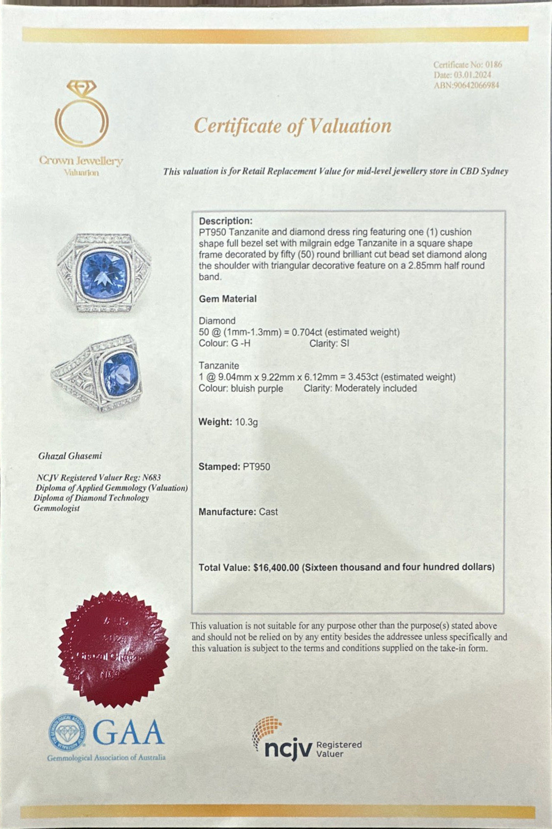 Tanzanite and Diamond Platinum Ring