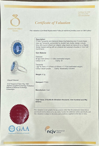 Platinum Tanzanite and Diamond Ring