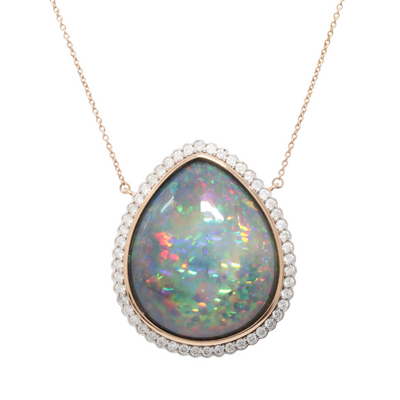 18ct Rose Gold Ethiopian Opal and Diamond Necklace and pendant