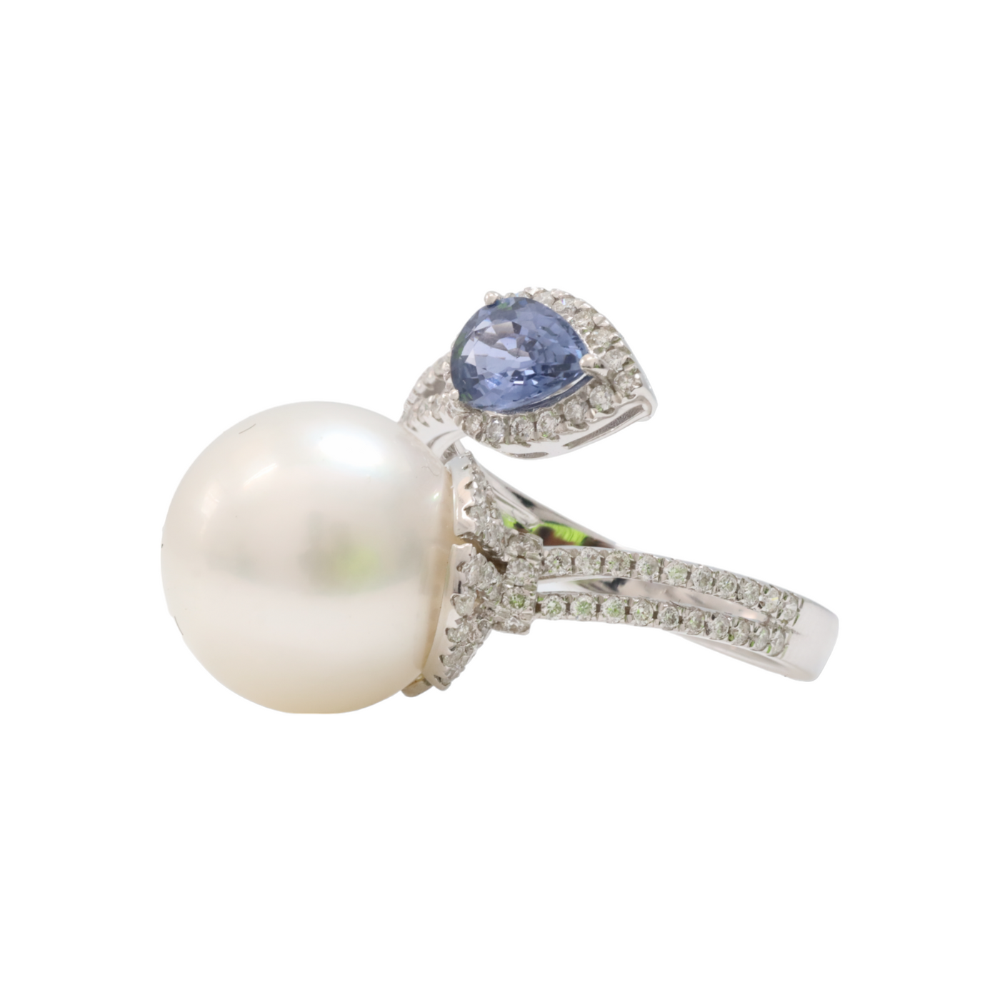 Pearl, Sapphire , Diamond ring in 18ct WG