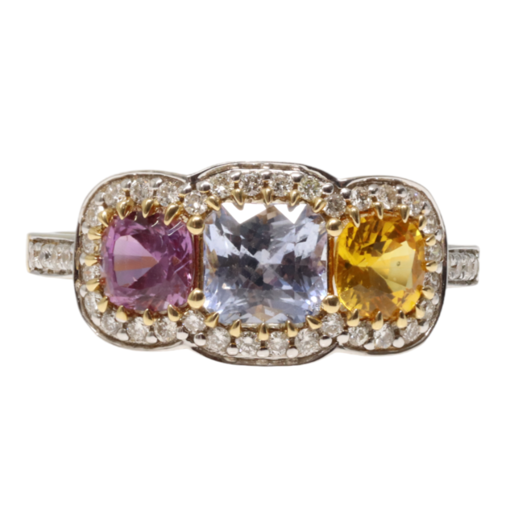 18ct Yellow Gold Sapphire (no heat) and Diamond ring