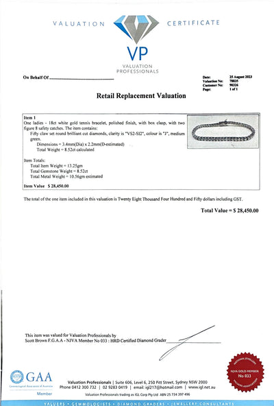 8.52ct WG Diamond Tennis bracelet in 18ct