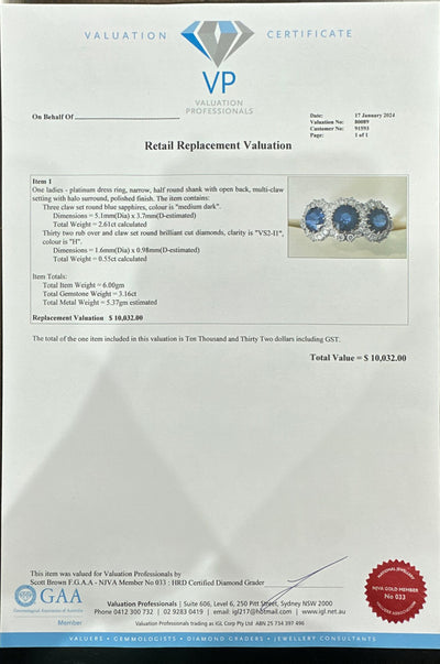Platinum Trilogy Sapphire and Diamond Ring