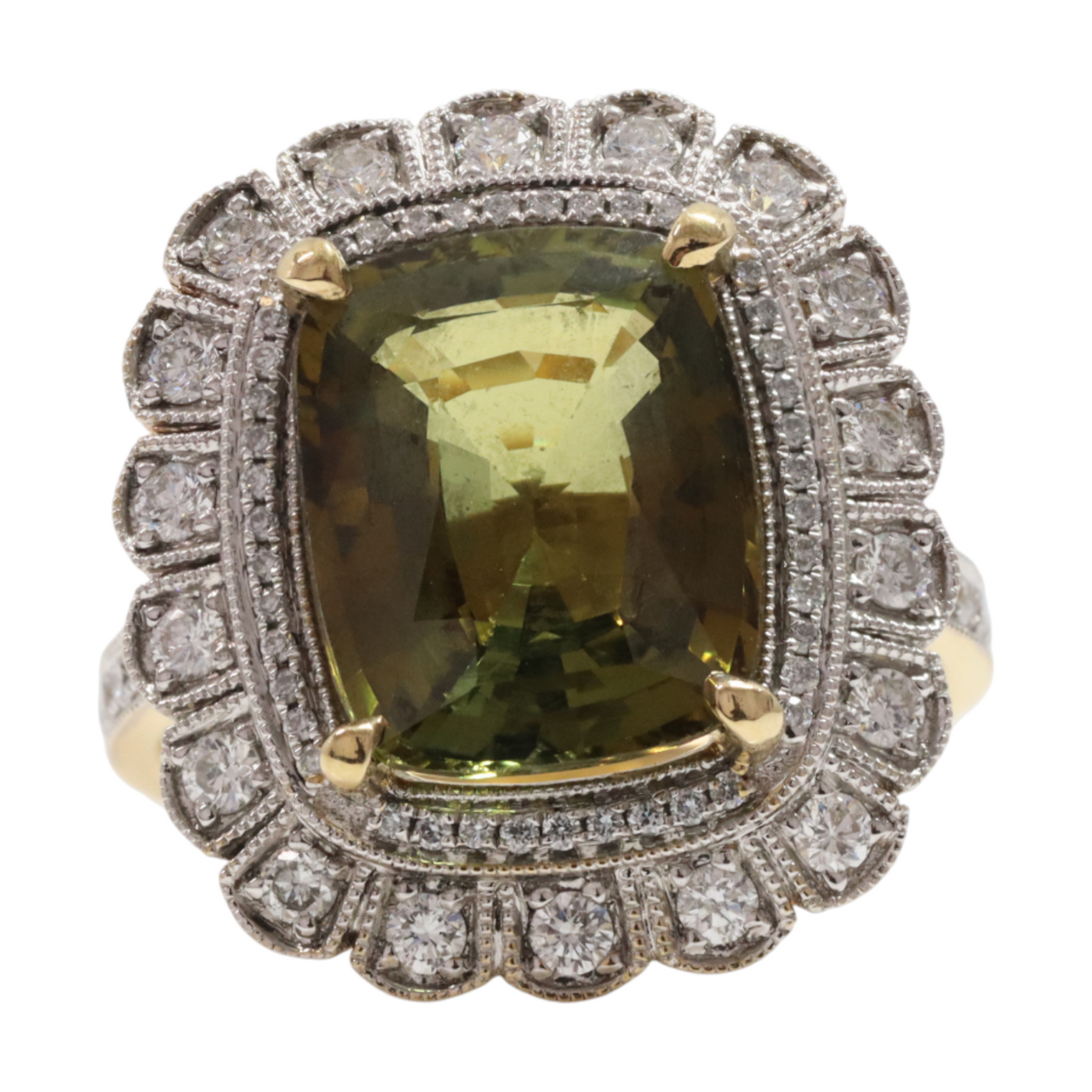 Chrysoberyl GIA certified , 18ct Yellow Gold and Diamond Ring