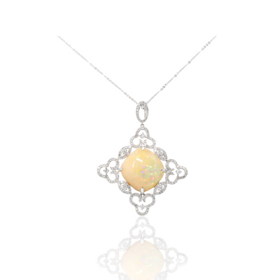 18ct White Gold Ethiopian Opal amd Diamond Pendant