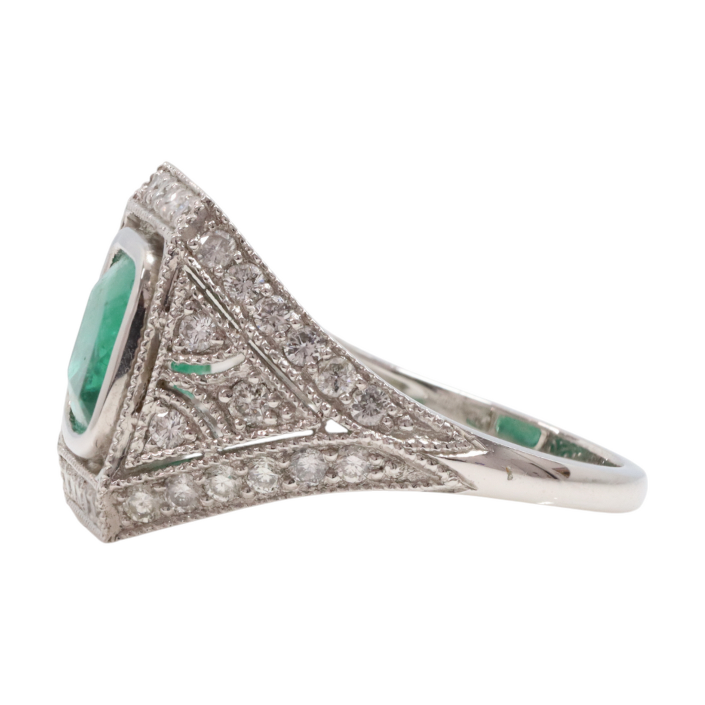 18k White Gold, Emerald and Diamond Ring