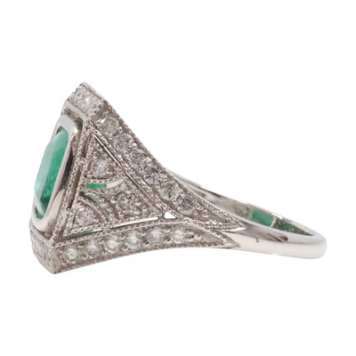 18k White Gold, Emerald and Diamond Ring