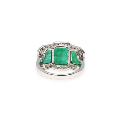 18ct White Gold Emerald and Diamond Trilogy Ring
