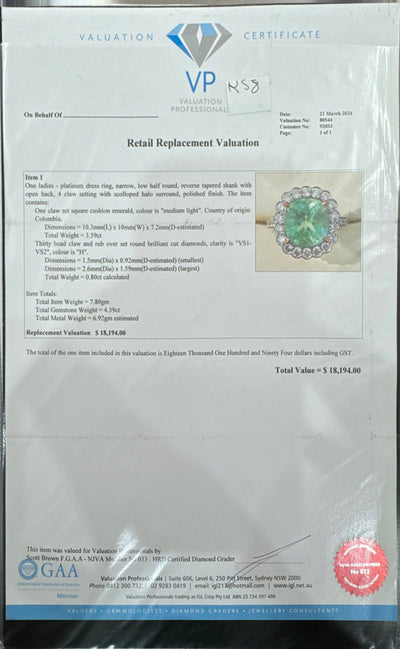 Colombian Emerald and Diamond Ring in Platinum