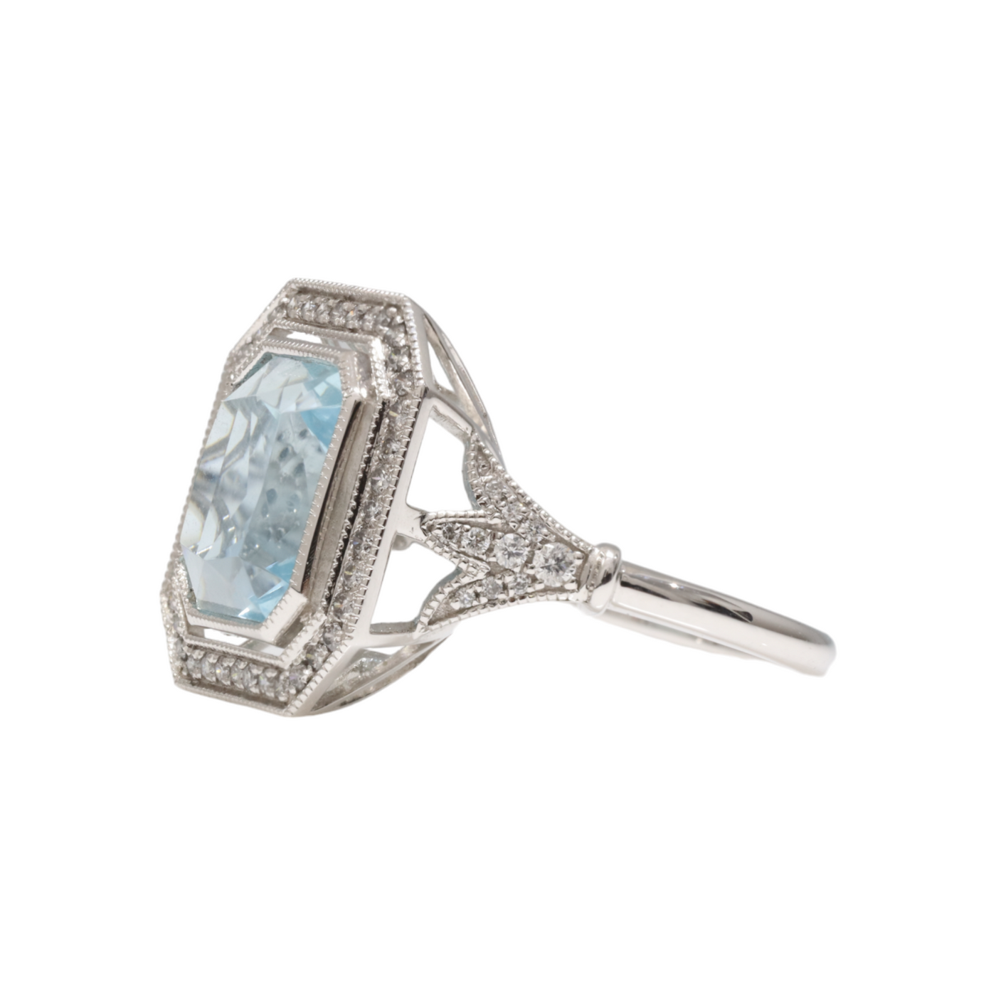 Platinum Aquamarine and Diamond Dress Ring