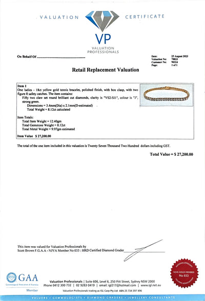 8.12ct YG Diamond tennis bracelet in 18ct