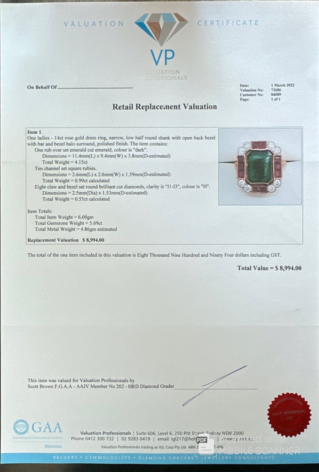 14ct Rose Gold Emerald , Ruby and Diamond Cocktail Ring