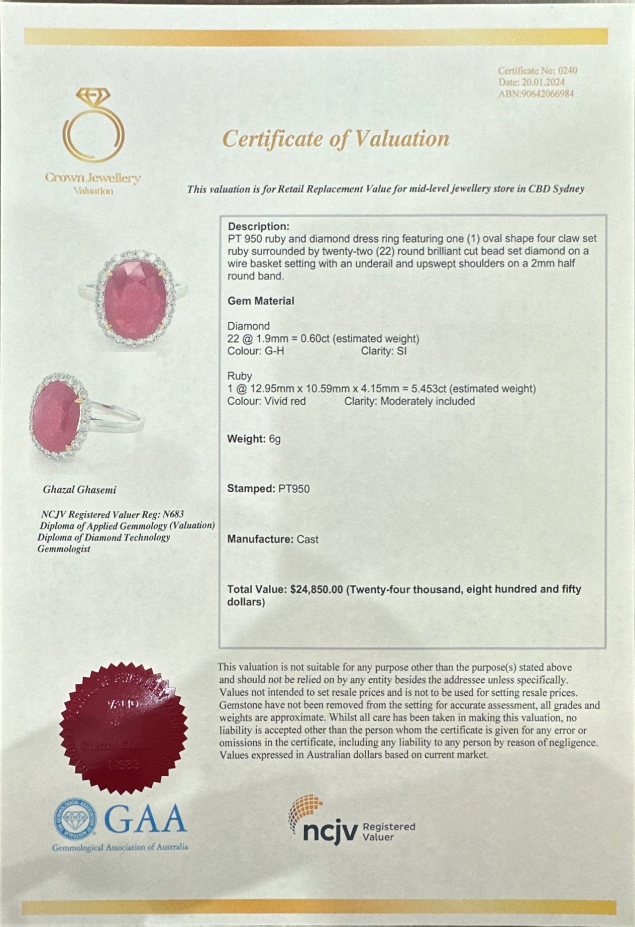 Platinum, Ruby and Diamond Ring