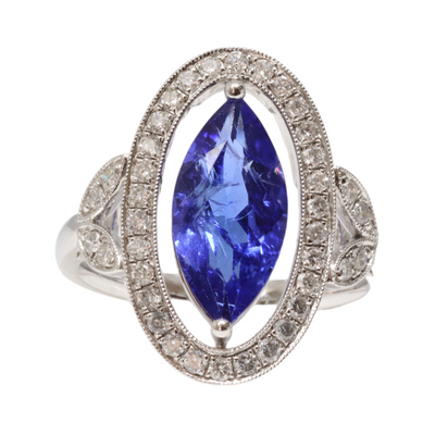 18ct White Gold Tanzanite and Diamond Ring