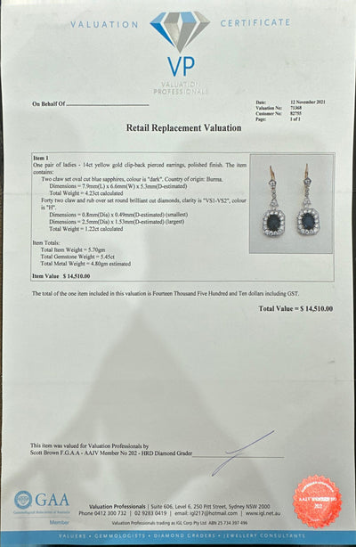 14ct Yellow Gold Sapphires and Diamond Earrings
