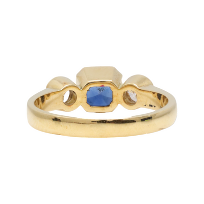 Trilogy Ceylon Sapphire and Diamond ring in 18ct yellow gold
