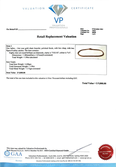 1.99ct 14ct RG Diamond Tennis Bracelet
