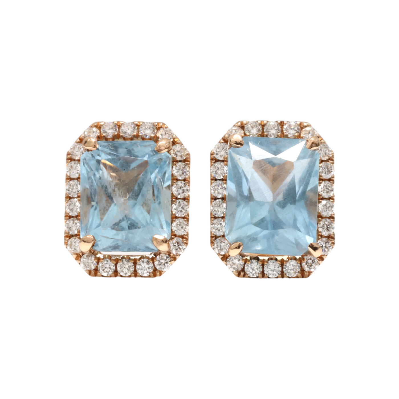 Aquamarine and Diamond stud earrings in 18ct Rose Gold