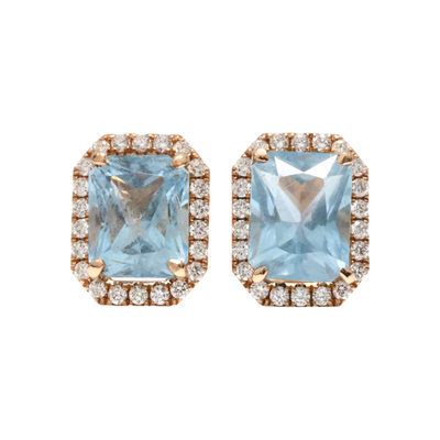 Aquamarine and Diamond stud earrings in 18ct Rose Gold