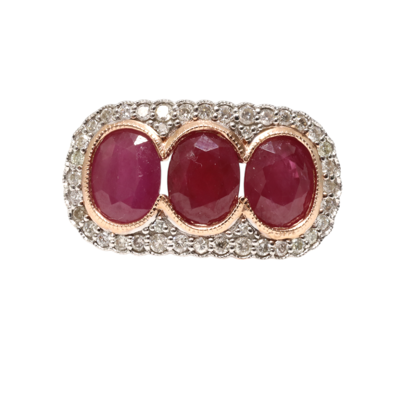 14ct Rose Gold Trilogy Ruby and Diamond Ring