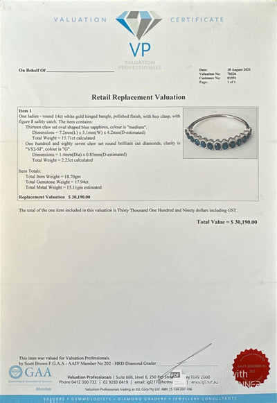 14ct White Gold Sapphire and Diamond Bangle