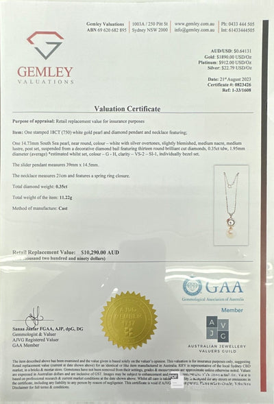 18ct WG South Sea Pearls and Diamond pendant and necklace