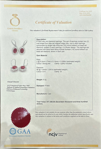 Platinum Ruby and Diamond Earrings