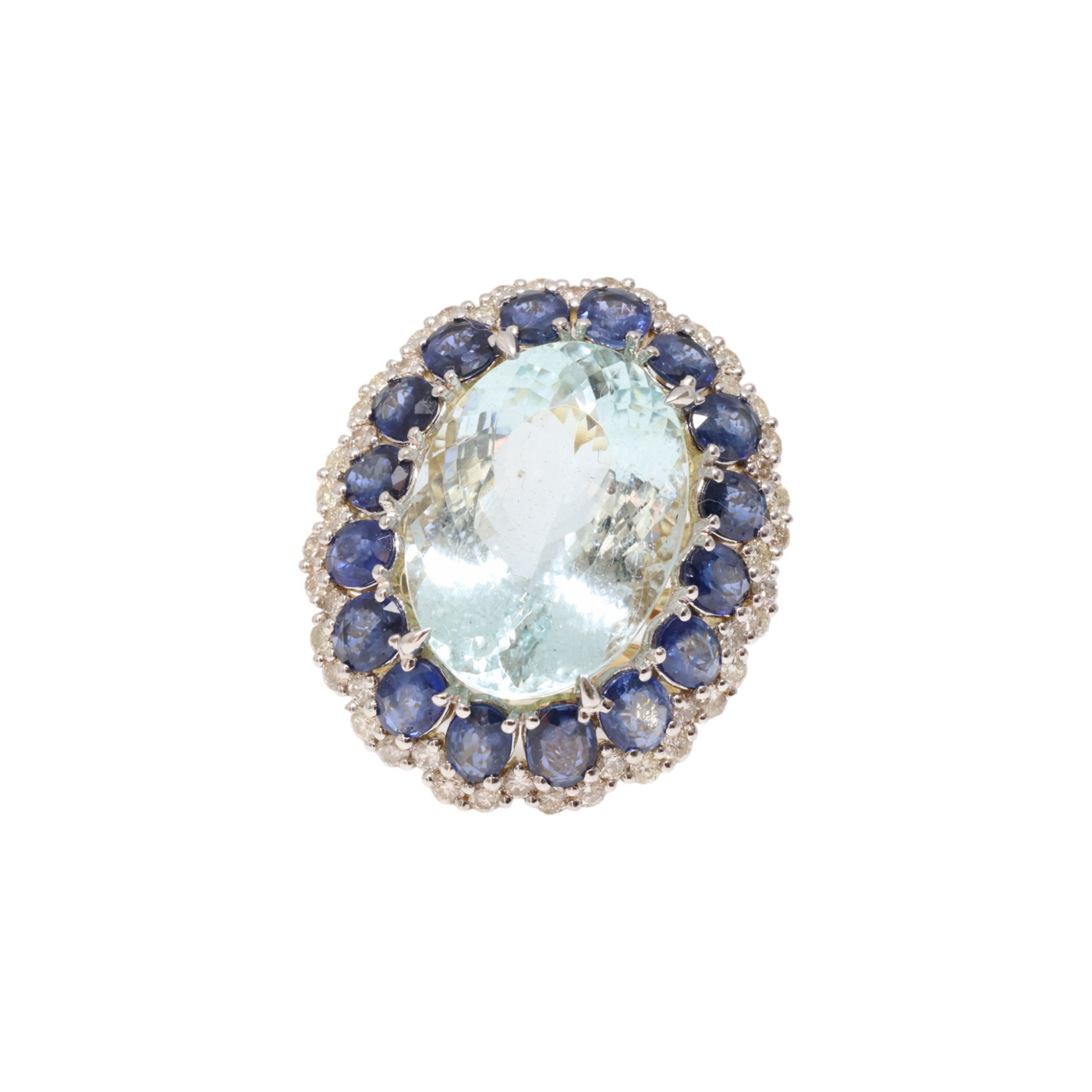 18ct yellow gold Aquamarine, Sapphire and Diamond cocktail ring