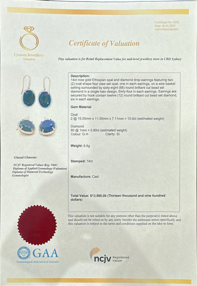 14ct Rose Gold Ethiopian Opal and Diamond Earrings