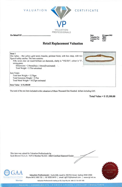 5.75ct Diamond tennis bracelet in 18ct