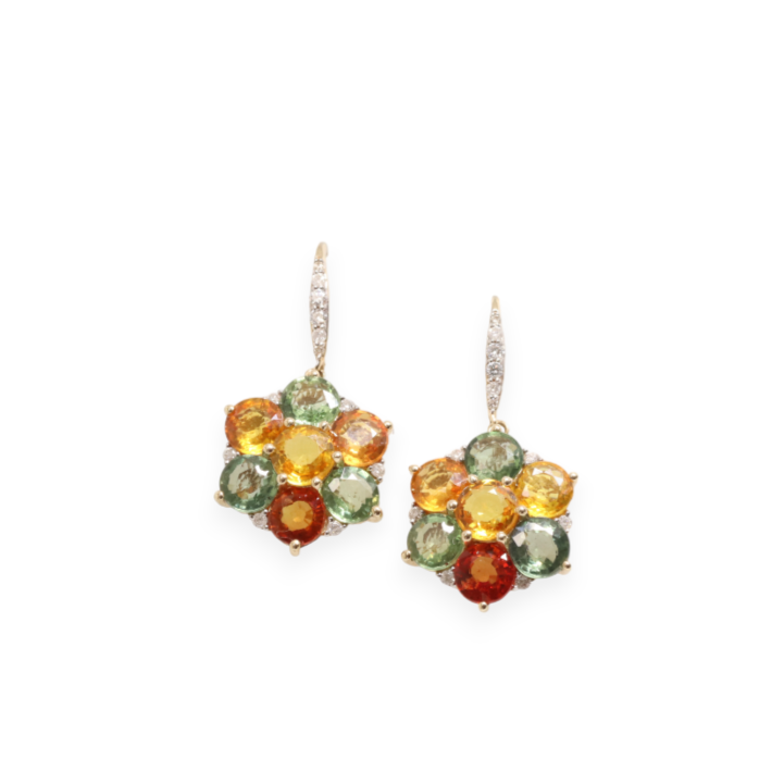 14ct Yellow Gold Sapphire and Diamond drop dress earrings