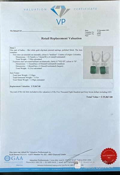 18ct White Gold Colombian Emerald and Diamond Earrings