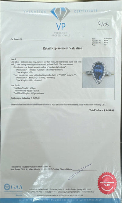 Tanzanite and Diamond Ring in Platinum