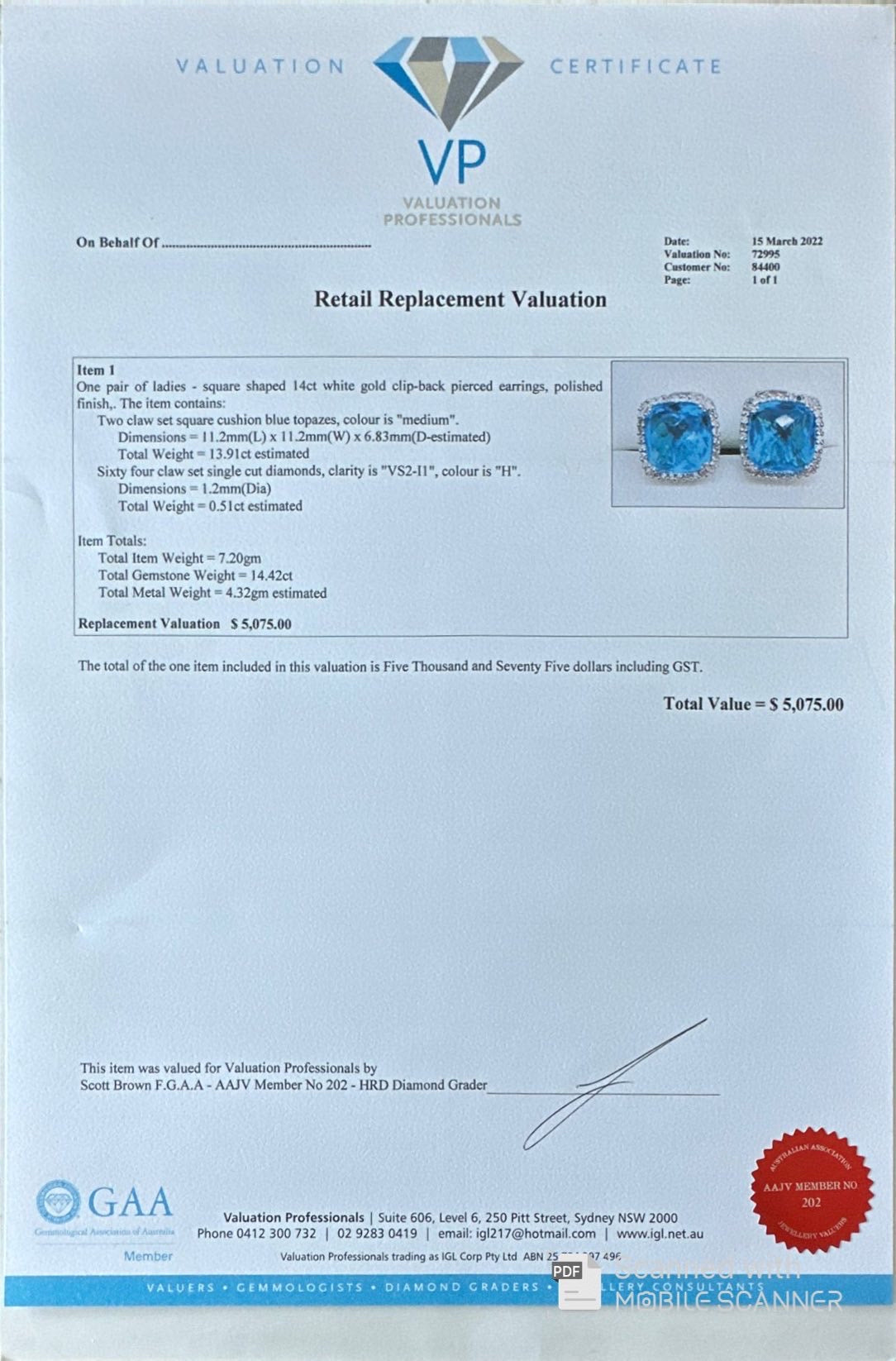 14ct White Gold Topaz and Diamond Earrings