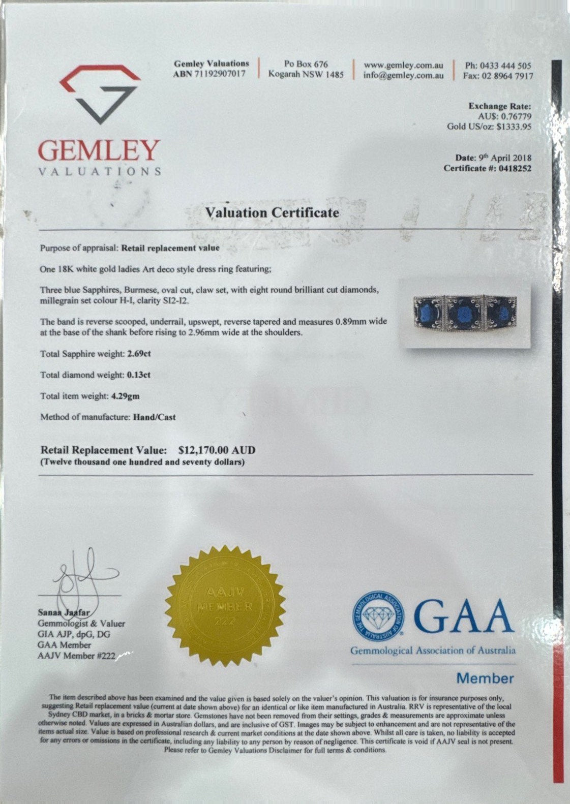 Burmese Sapphire and Diamonds in 18ct White Gold