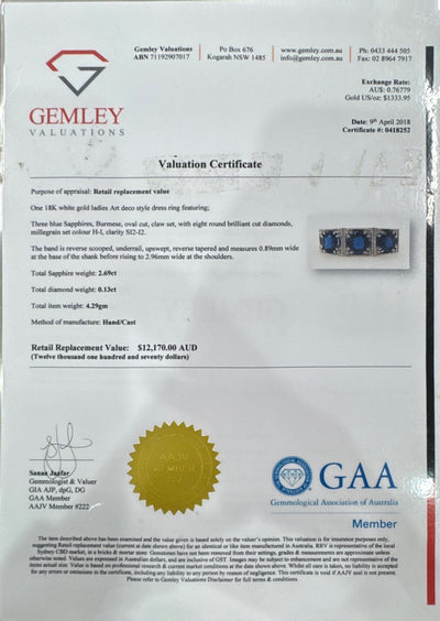 Burmese Sapphire and Diamonds in 18ct White Gold