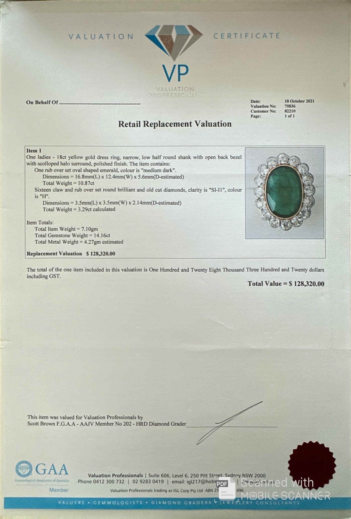 18ct Yellow Gold Emerald and Diamond Ring