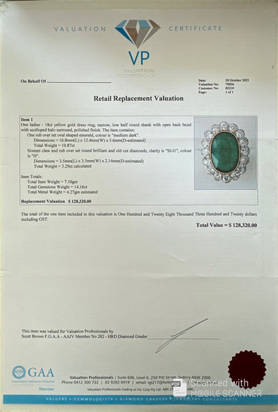 18ct Yellow Gold Emerald and Diamond Ring