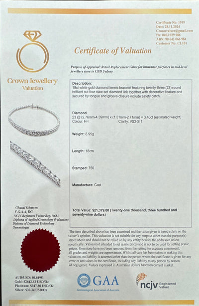 18ct White Gold Natural Diamond Tennis bracelet