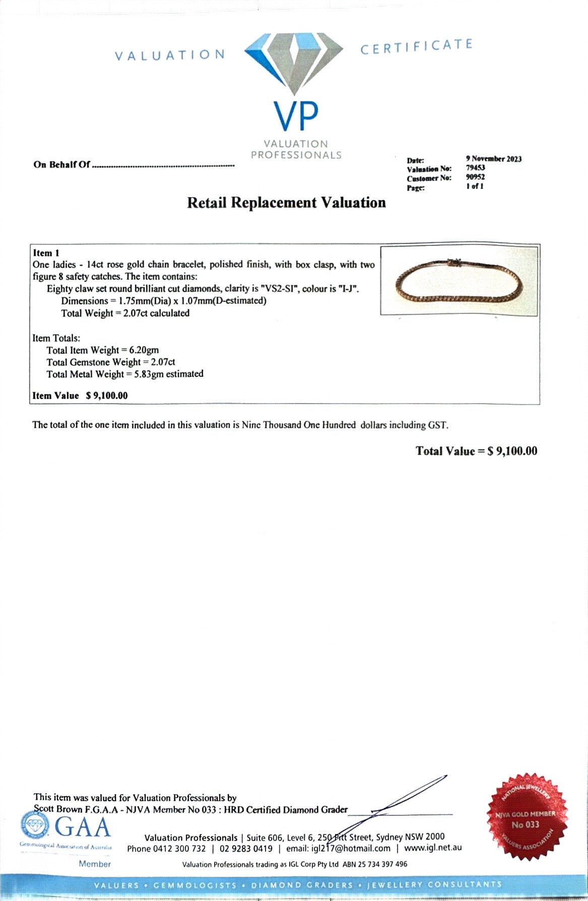 2.07ct RG Diamond Tennis Bracelet in 14ct