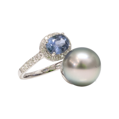 Tahitian Pearl, Sapphires and Diamond Ring