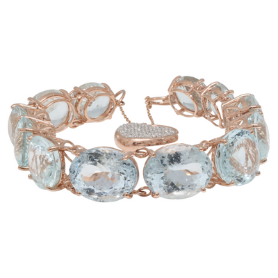 14ct Rose Gold Aquamarine and Diamond Bracelet