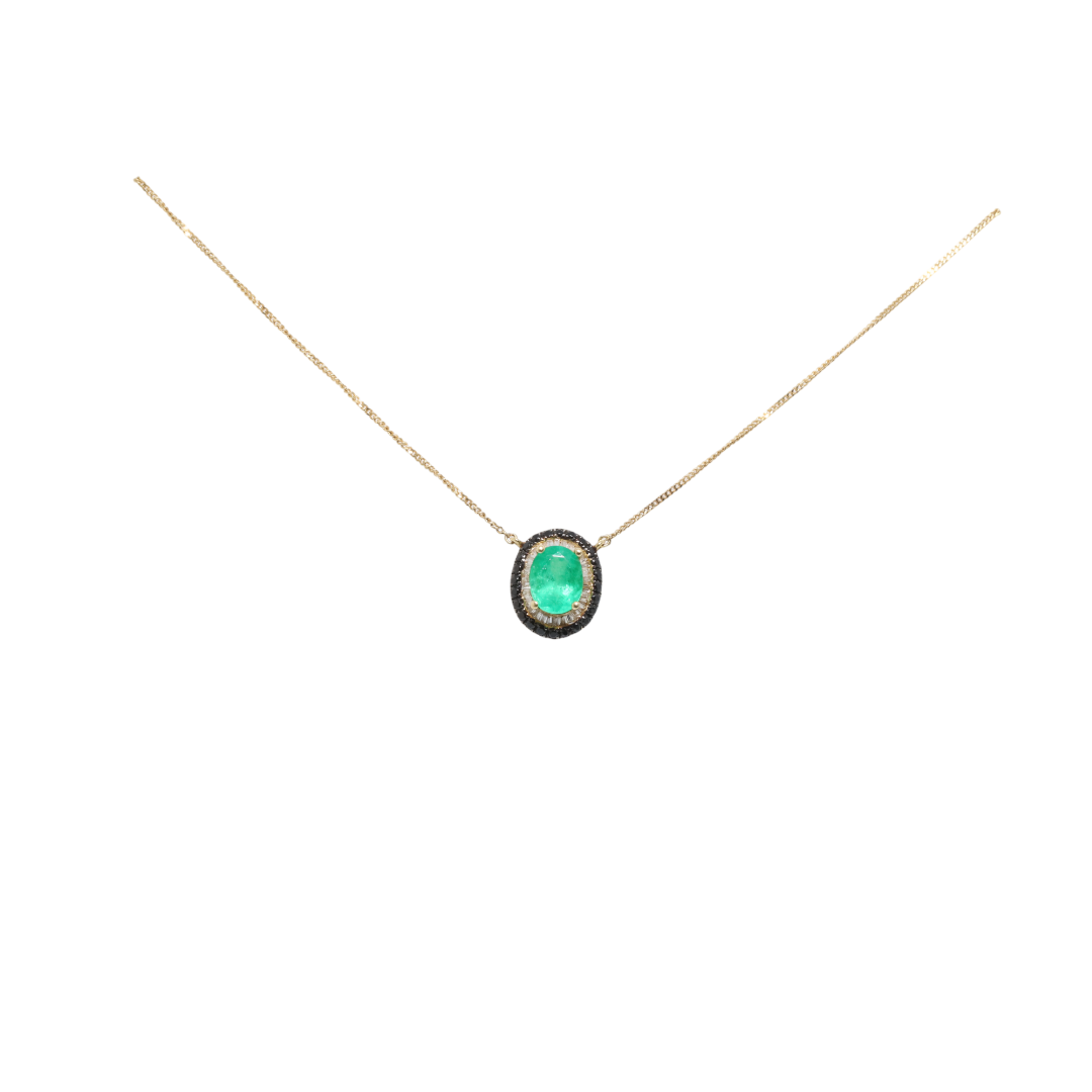 18ct Yellow Gold Emerald and Diamond Pendant and Necklace