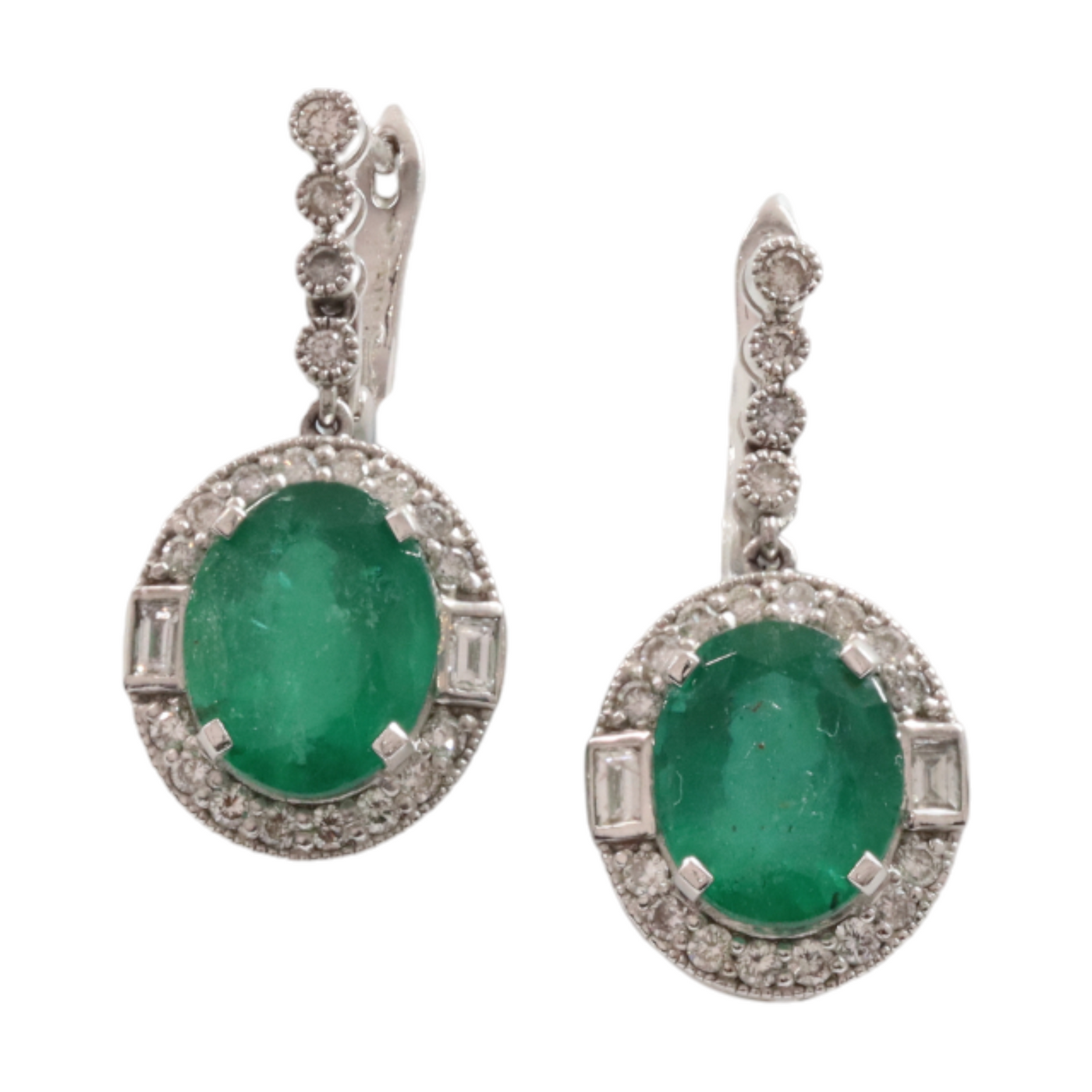 Platinum Emerald and Diamond Earrings