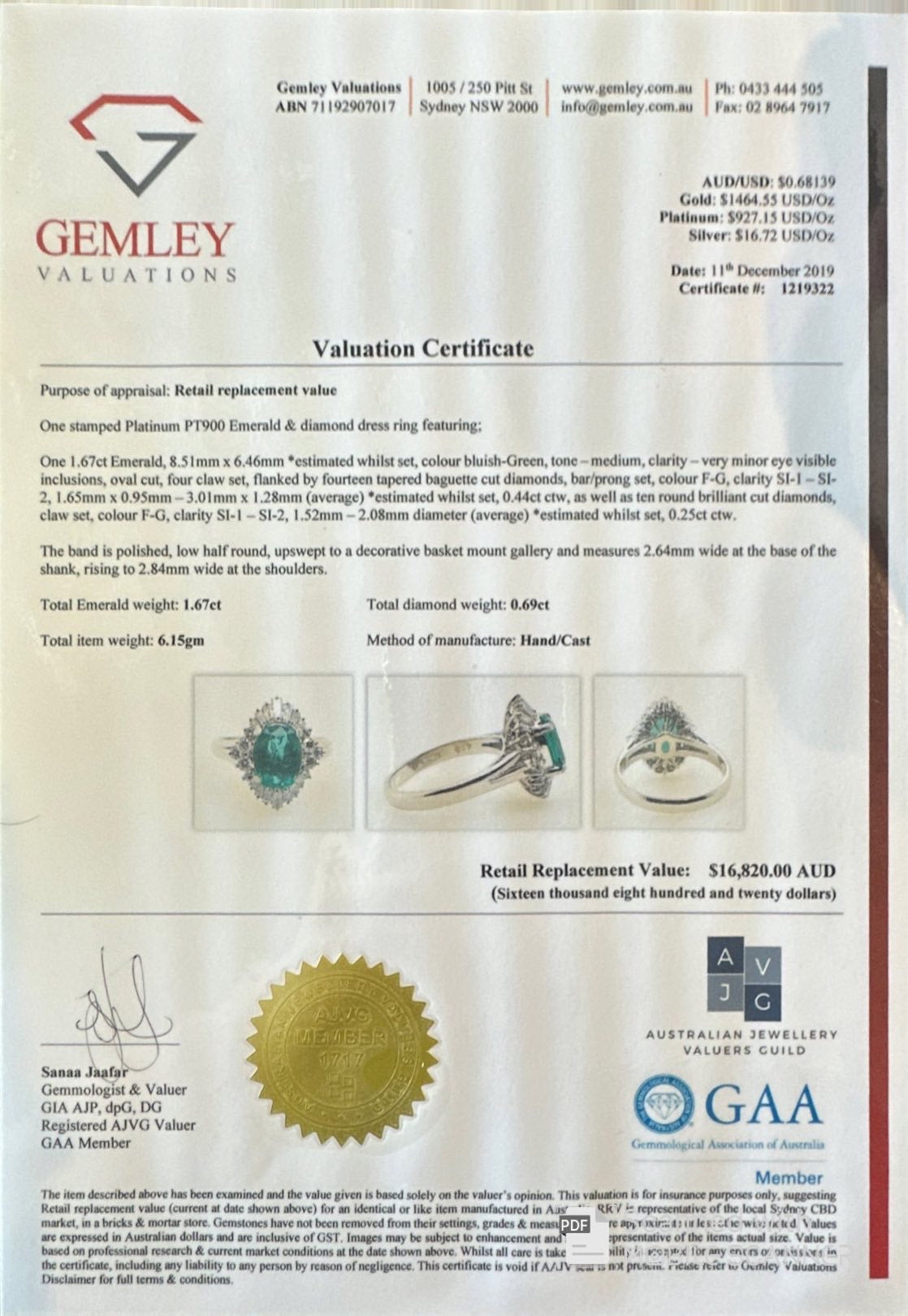 Platinum Colombian Emerald and Diamond Emerald