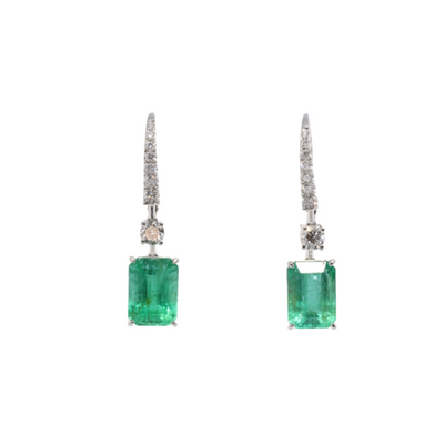 18ct White Gold Colombian Emerald and Diamond Earrings