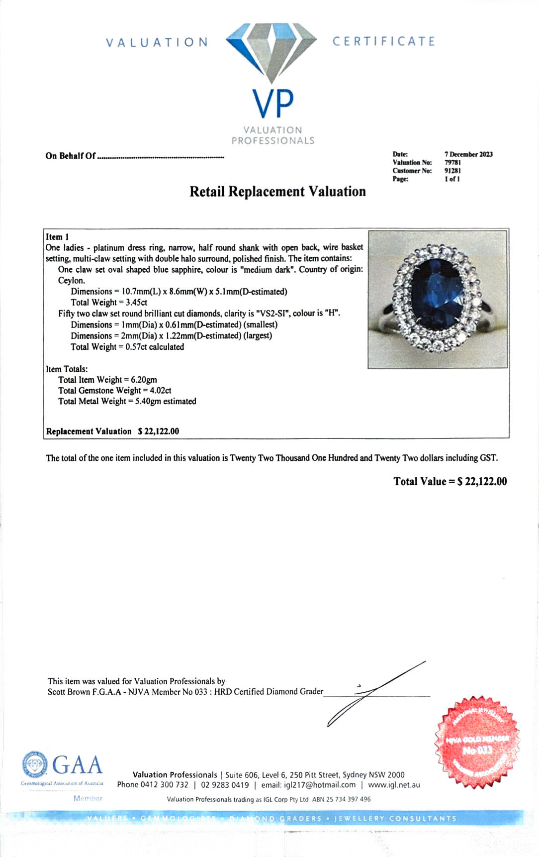Ceylon Sapphire and Diamond ring in platinum