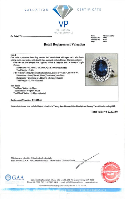 Ceylon Sapphire and Diamond ring in platinum