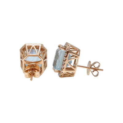 Aquamarine and Diamond stud earrings in 18ct Rose Gold