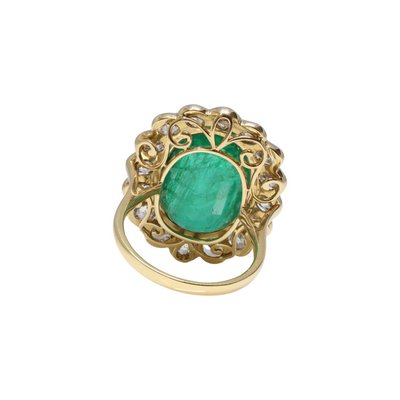 18ct Yellow Gold Emerald and Diamond Ring